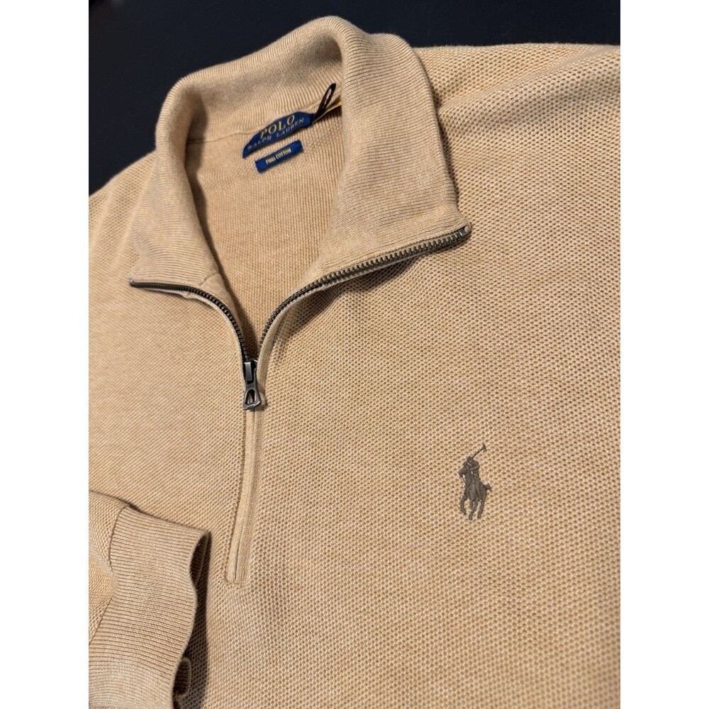 Polo Ralph Lauren XXL Pima Cotton Quarter Zip Pullover Sweater Tan Beige Golf